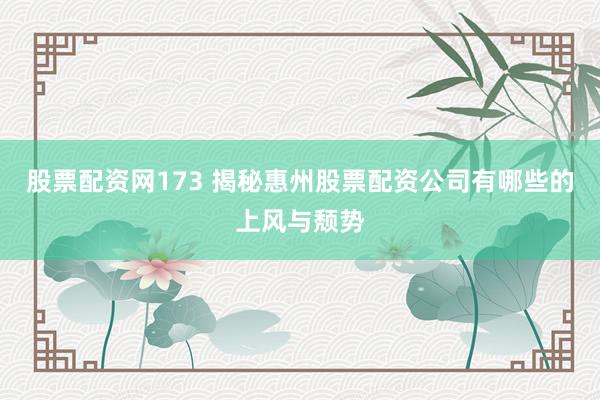 股票配资网173 揭秘惠州股票配资公司有哪些的上风与颓势