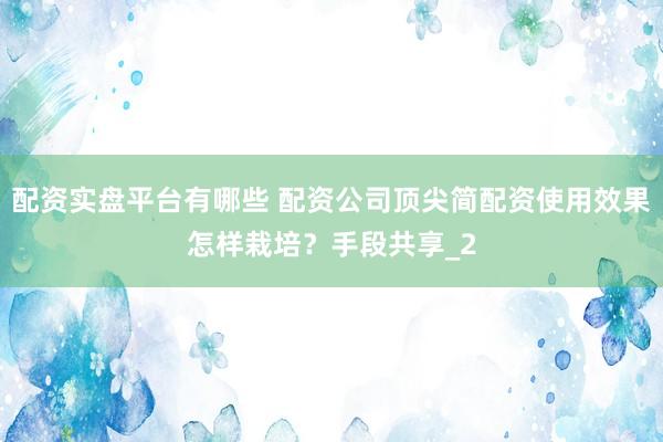 配资实盘平台有哪些 配资公司顶尖简配资使用效果怎样栽培？手段共享_2