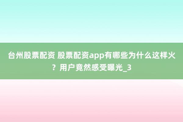 台州股票配资 股票配资app有哪些为什么这样火？用户竟然感受曝光_3