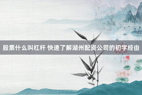 股票什么叫杠杆 快速了解湖州配资公司的初学经由