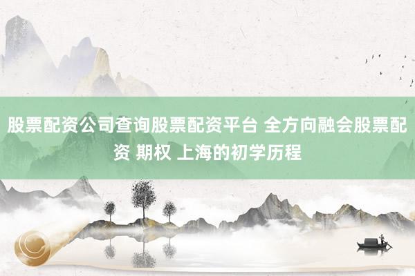 股票配资公司查询股票配资平台 全方向融会股票配资 期权 上海的初学历程