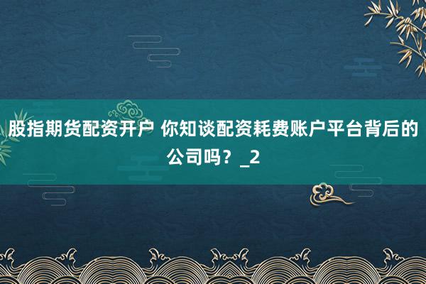 股指期货配资开户 你知谈配资耗费账户平台背后的公司吗？_2