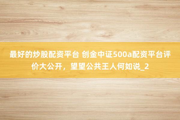最好的炒股配资平台 创金中证500a配资平台评价大公开，望望公共王人何如说_2
