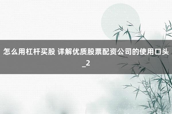 怎么用杠杆买股 详解优质股票配资公司的使用口头_2