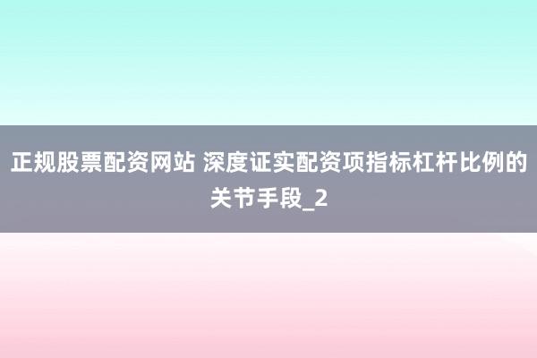 正规股票配资网站 深度证实配资项指标杠杆比例的关节手段_2